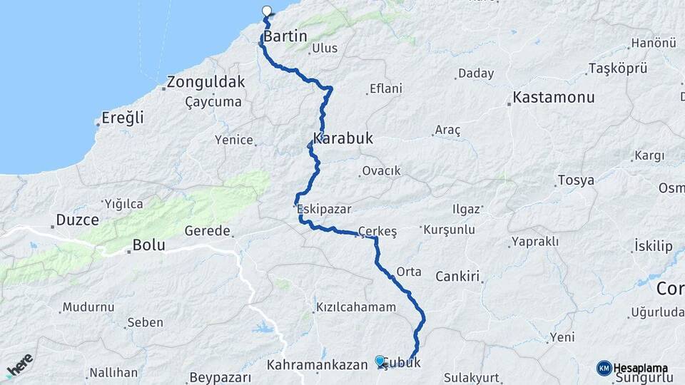 Ankara Çubuk Amasra Bartın Arası Kaç Km - Yol Haritası
