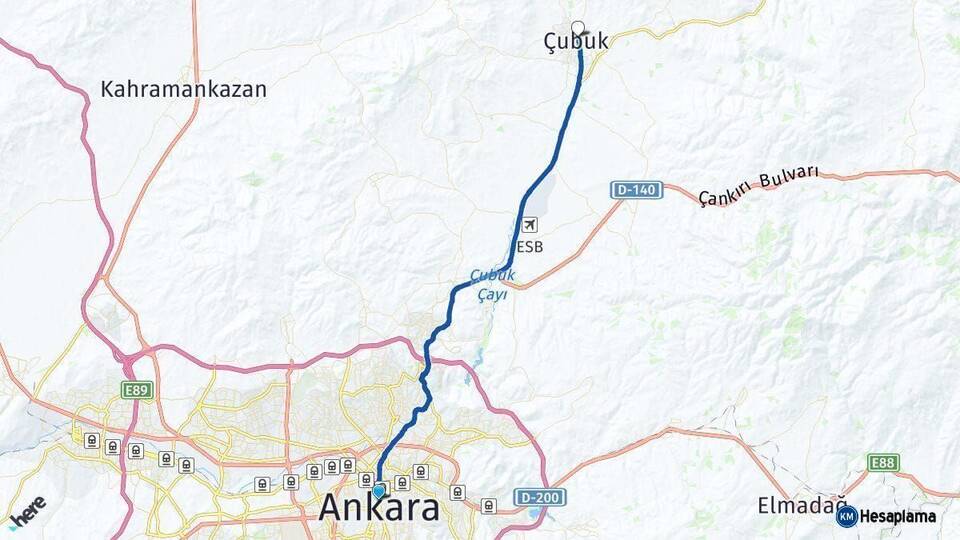 Ankara Çubuk Arası Kaç Km - Yol Haritası