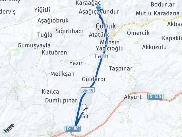 Aşağıçavundur Esenboğa Havalimanı Arası Kaç Km - Yol Tarifi