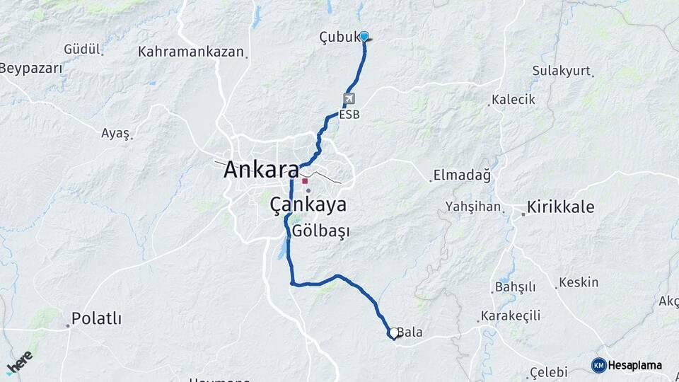 Ankara Çubuk Bala Arası Kaç Km - Yol Haritası