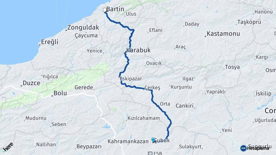 Ankara Çubuk Bartın Arası Kaç Km - Yol Haritası
