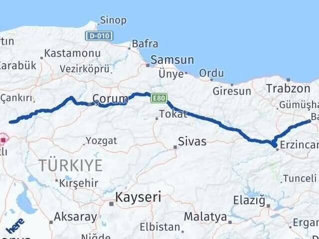 Ankara Çubuk Bayburt Arası Kaç Km - Yol Haritası