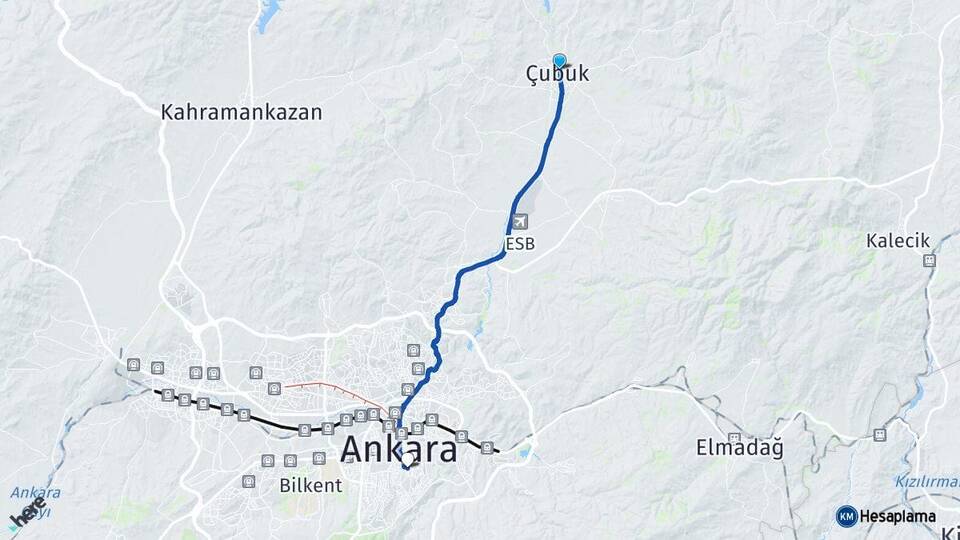 Ankara Çubuk Çankaya Arası Kaç Km - Yol Haritası