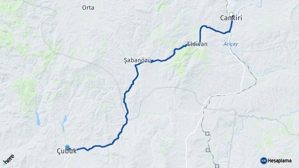Ankara Çubuk Çankırı Arası Kaç Km - Yol Haritası