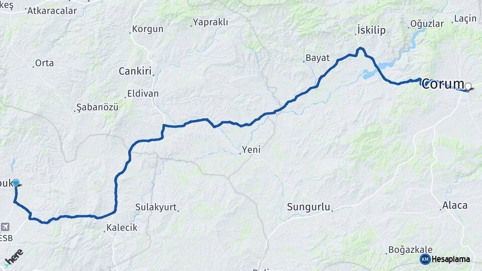 Ankara Çubuk Çorum Arası Kaç Km - Yol Haritası