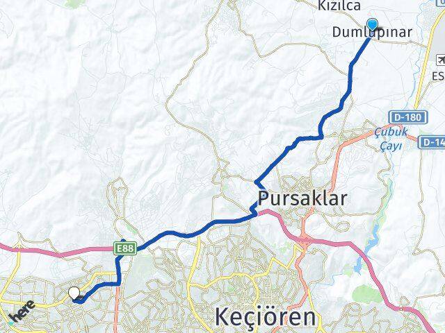 Ankara Çubuk Dumlupınar Ostim OSB Yenimahalle Arası Kaç Km - Yol Haritası