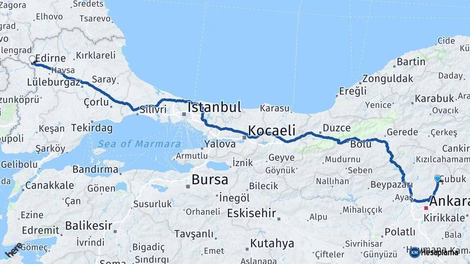Çubuk Edirne Arası Kaç Km - Yol Tarifi
