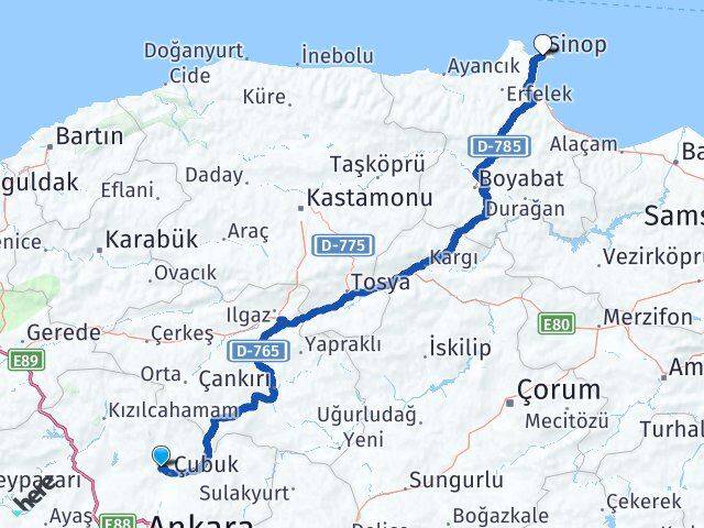 Eğriekin Sinop Arası Kaç Km - Yol Tarifi