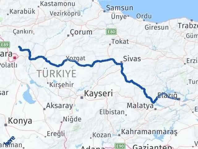 Ankara Çubuk Elazığ Arası Kaç Km - Yol Haritası