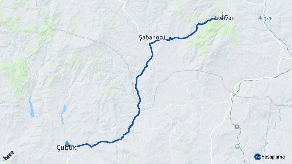 Ankara Çubuk Eldivan Çankırı Arası Kaç Km - Yol Haritası