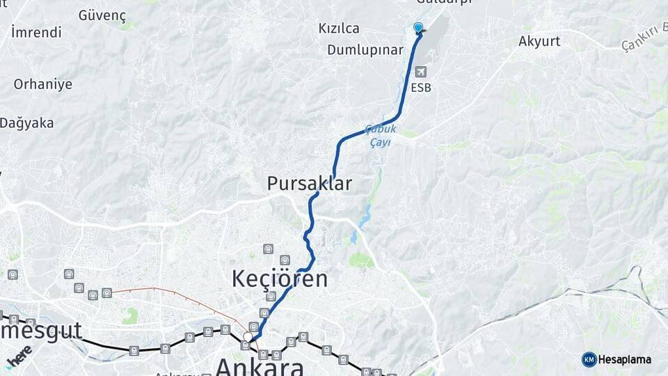 Esenboğa Ankara Tren Garı Arası Kaç Km - Yol Tarifi