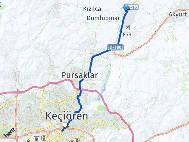 Ankara Çubuk Esenboğa Aydınlıkevler Altındağ Arası Kaç Km - Yol Haritası