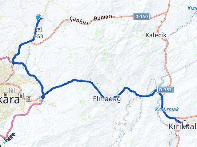 Esenboğa Kırıkkale Arası Kaç Km - Yol Tarifi