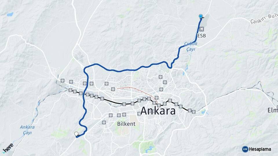 Ankara Çubuk Esenboğa Yapracık Etimesgut Arası Kaç Km - Yol Haritası