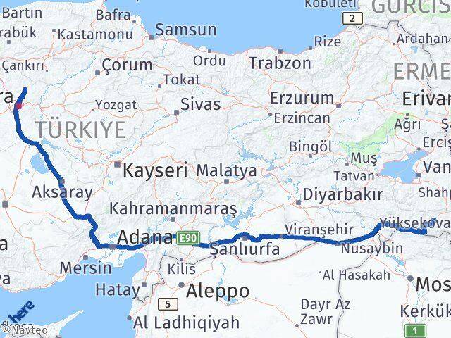 Ankara Çubuk Hakkari Arası Kaç Km - Yol Haritası