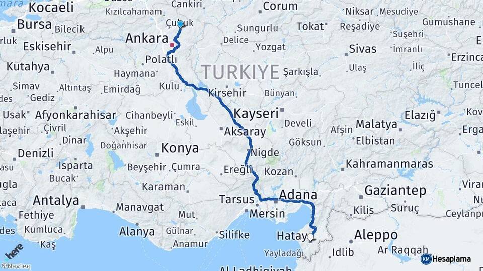 Ankara Çubuk Hatay Arası Kaç Km - Yol Haritası