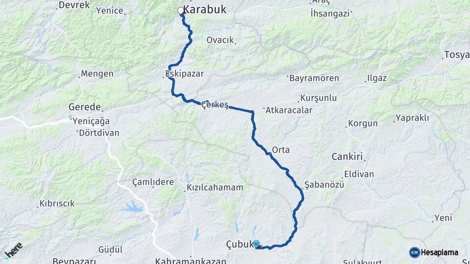 Ankara Çubuk Karabük Arası Kaç Km - Yol Haritası