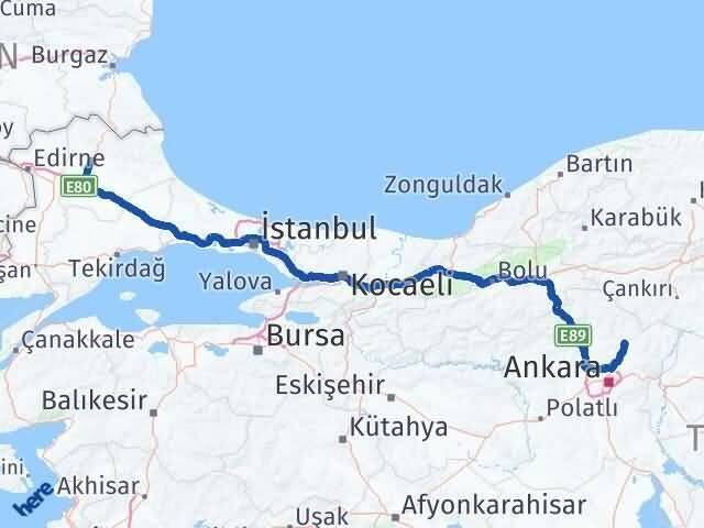 Ankara Çubuk Kırklareli Arası Kaç Km - Yol Haritası