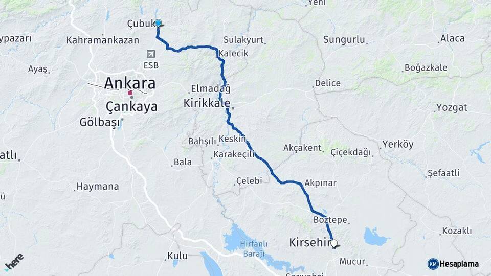 Ankara Çubuk Kırşehir Arası Kaç Km - Yol Haritası