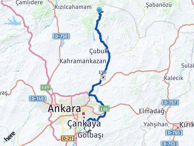 Kızılören Yıldırım Beyazıt Üniversitesi Arası Kaç Km - Yol Tarifi