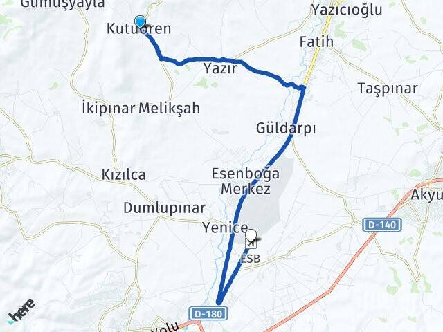 Kutuören Esenboğa Havalimanı Arası Kaç Km - Yol Tarifi