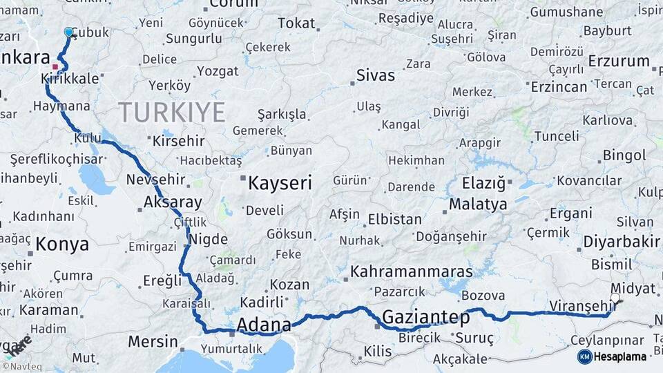 Ankara Çubuk Mardin Arası Kaç Km - Yol Haritası