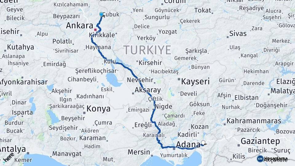 Ankara Çubuk Osmaniye Arası Kaç Km - Yol Haritası