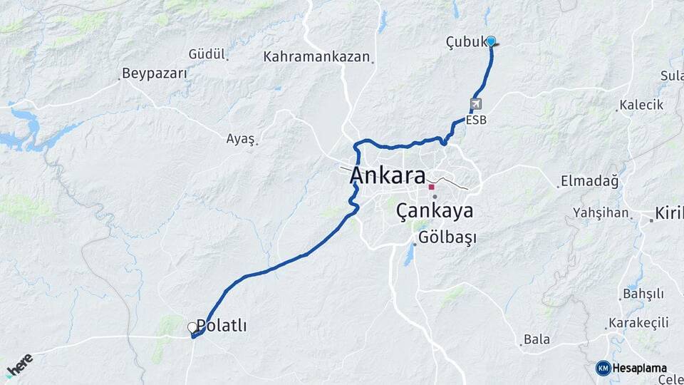 Ankara Çubuk Polatlı Arası Kaç Km - Yol Haritası