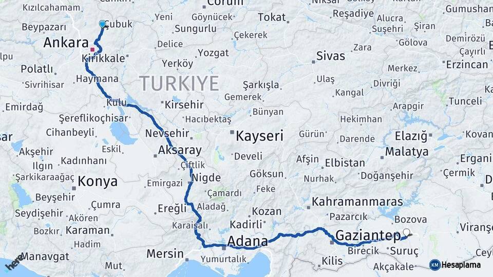 Ankara Çubuk Şanlıurfa Arası Kaç Km - Yol Haritası