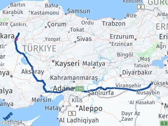 Ankara Çubuk Şırnak Arası Kaç Km - Yol Haritası