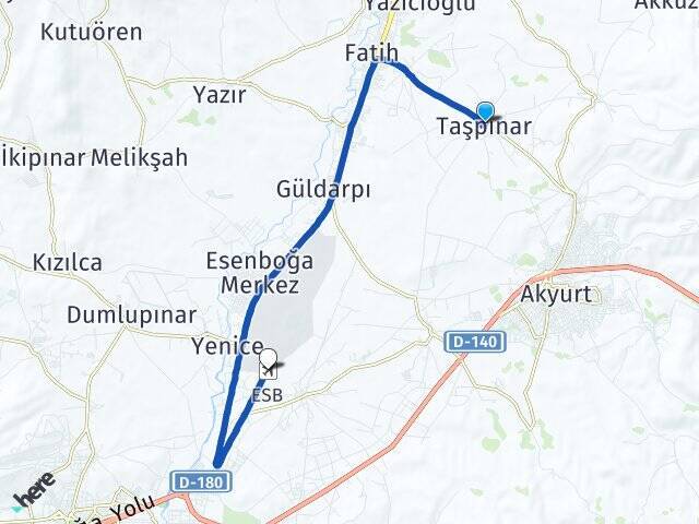 Taşpınar Esenboğa Havalimanı Arası Kaç Km - Yol Tarifi