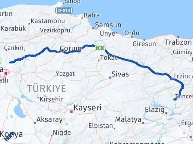Ankara Çubuk Tunceli Arası Kaç Km - Yol Haritası