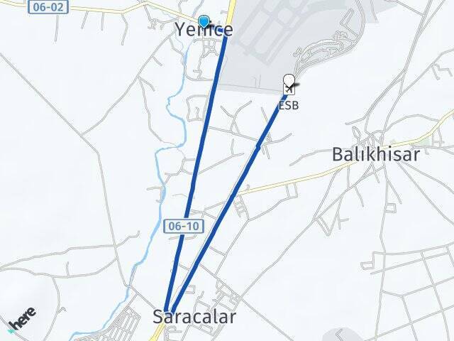 Yenice Esenboğa Havalimanı Arası Kaç Km - Yol Tarifi