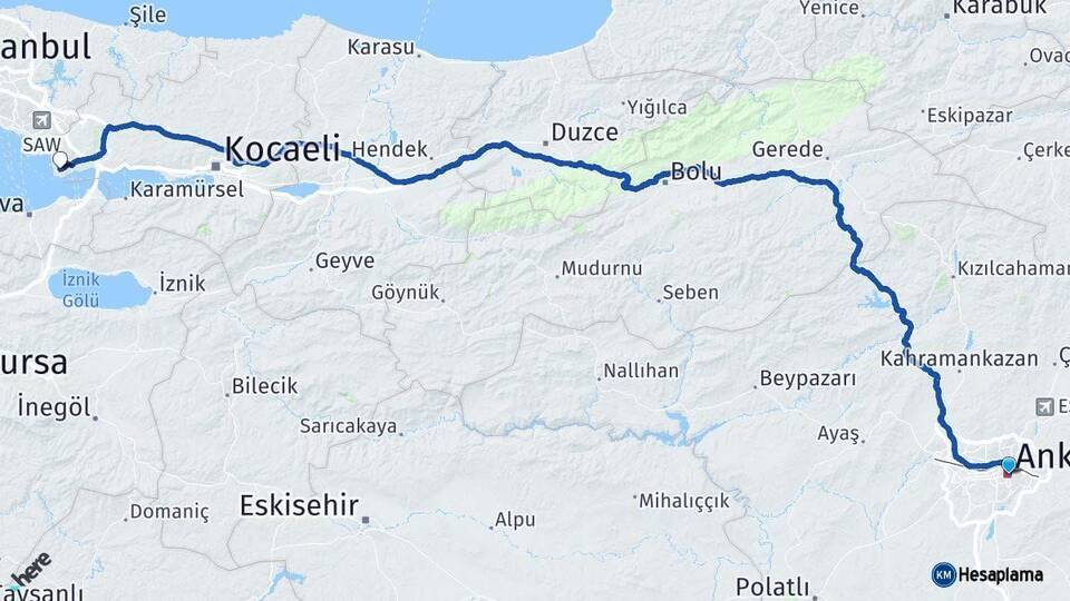Ankara Darıca Kocaeli Arası Kaç Km - Yol Haritası