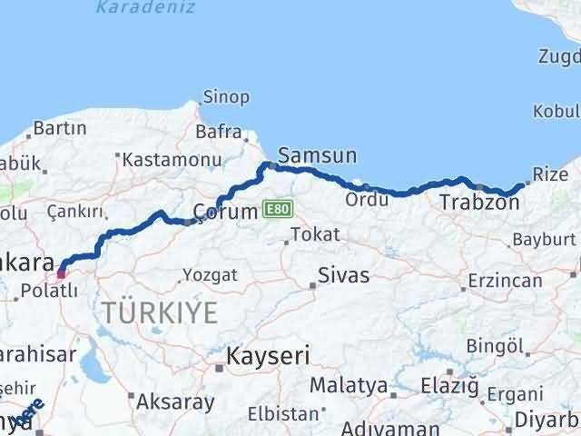 Ankara Derepazarı Rize Arası Kaç Km - Yol Haritası