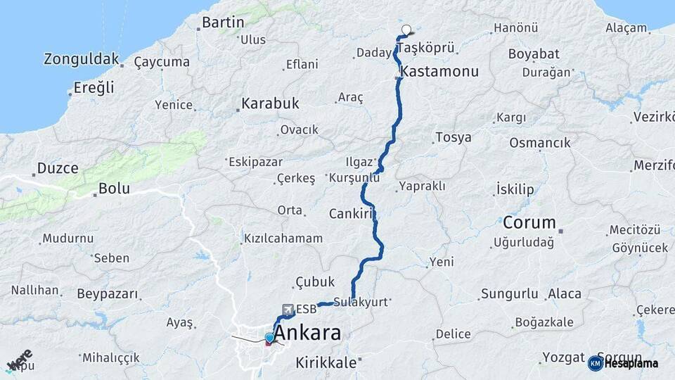 Ankara Devrekani Kastamonu Arası Kaç Km - Yol Haritası