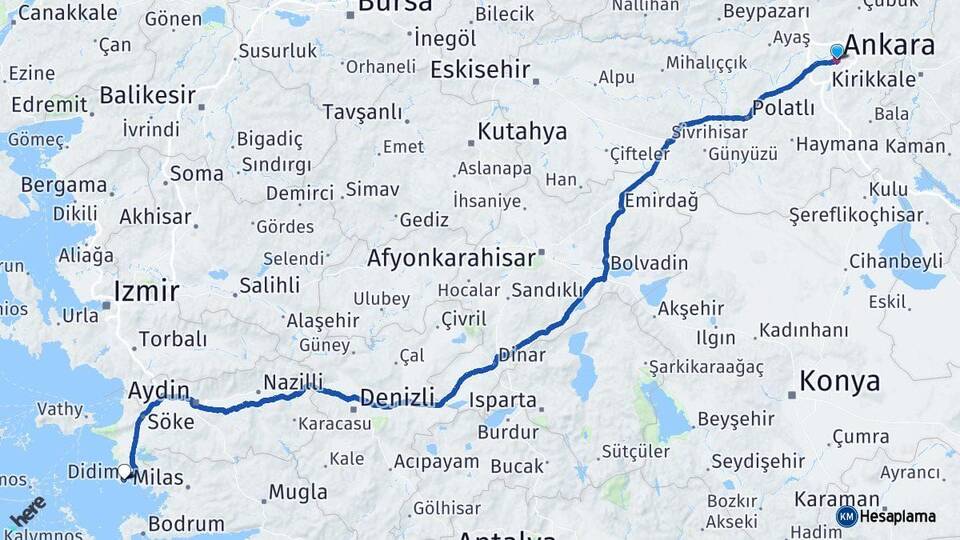 Ankara Didim Aydın Arası Kaç Km - Yol Haritası
