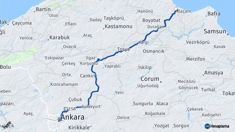 Ankara Dikmen Sinop Arası Kaç Km - Yol Haritası