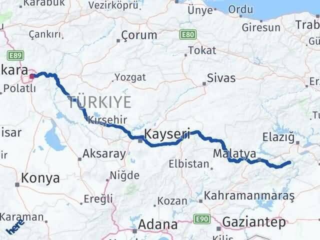Ankara Doğanyol Malatya Arası Kaç Km - Yol Haritası
