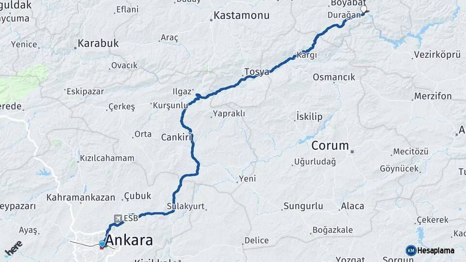 Ankara Durağan Arası Kaç Km - Yol Tarifi