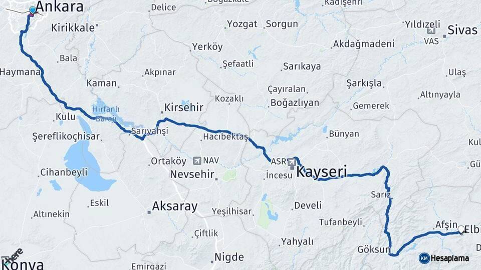 Ankara Elbistan Kahramanmaraş Arası Kaç Km - Yol Haritası