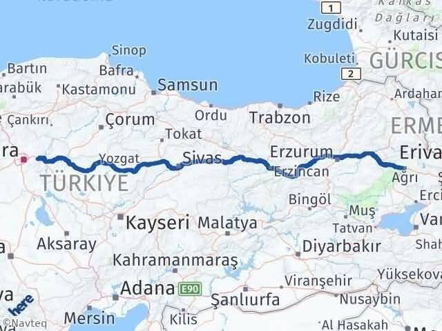 Ankara Elmadağ Ağrı Arası Kaç Km - Yol Haritası