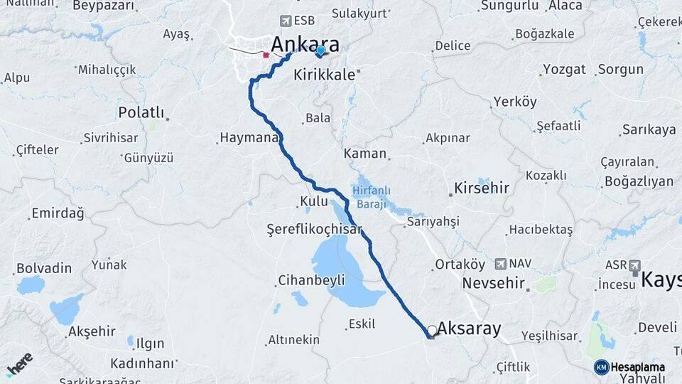 Ankara Elmadağ Aksaray Arası Kaç Km - Yol Haritası