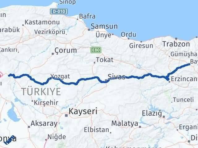 Ankara Elmadağ Bayburt Arası Kaç Km - Yol Haritası
