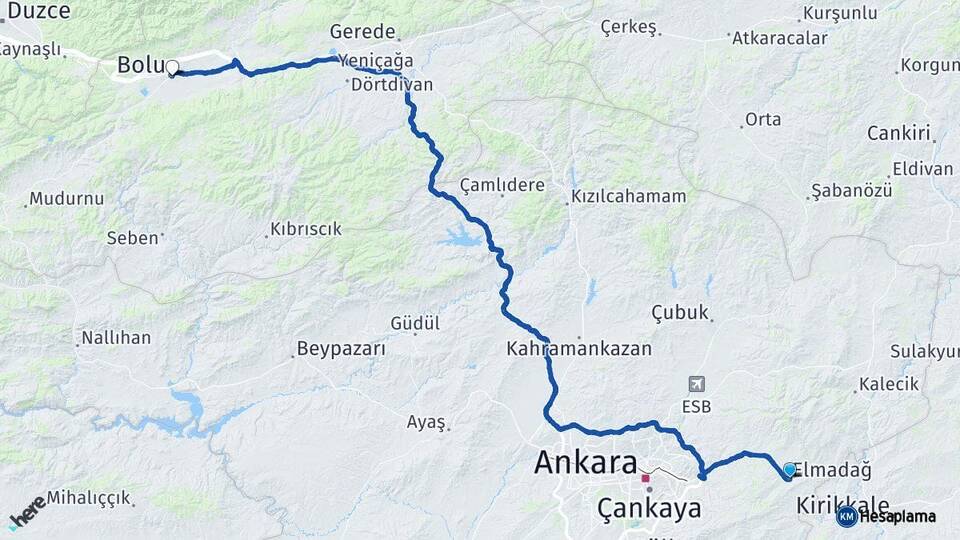 Ankara Elmadağ Bolu Arası Kaç Km - Yol Haritası