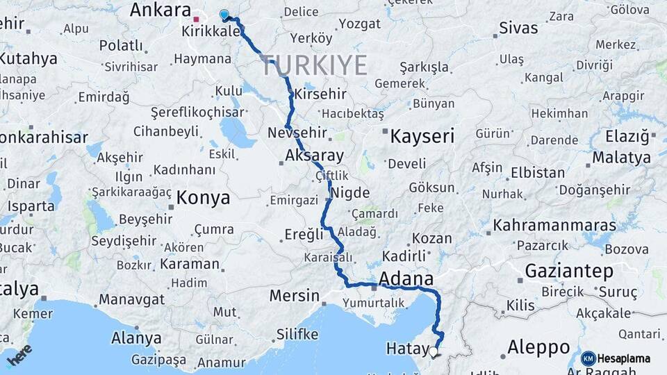 Ankara Elmadağ Hatay Arası Kaç Km - Yol Haritası