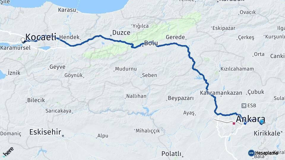 Ankara Elmadağ Kocaeli Arası Kaç Km - Yol Haritası
