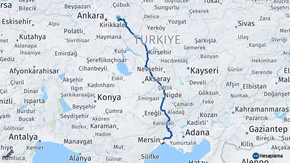 Ankara Elmadağ Mersin Arası Kaç Km - Yol Haritası