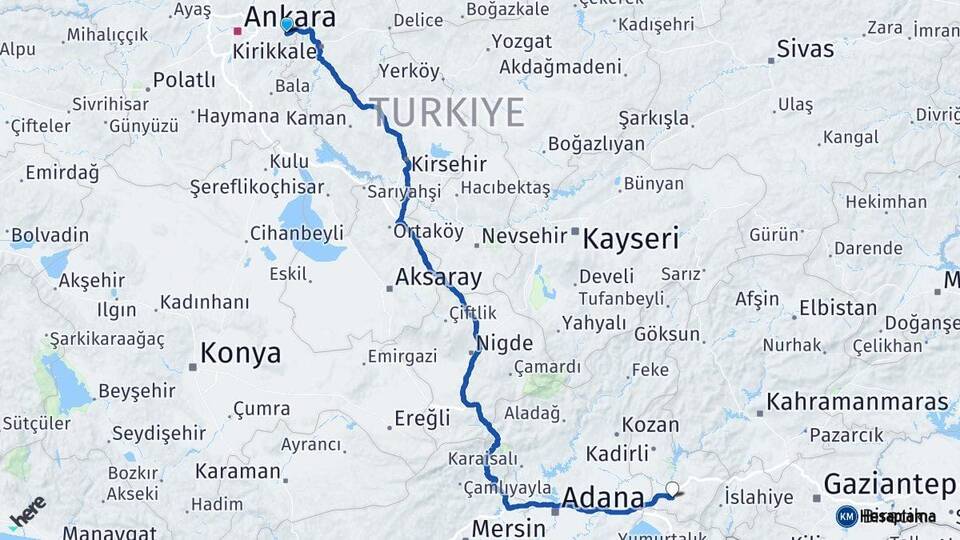 Ankara Elmadağ Osmaniye Arası Kaç Km - Yol Haritası