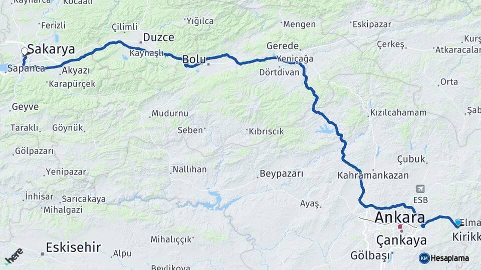 Ankara Elmadağ Sakarya Arası Kaç Km - Yol Haritası